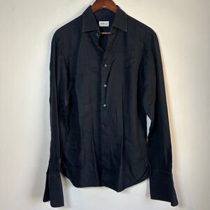 Baldessarini Button Down Shirt Mens Medium Black Herringbone Long Sleeve Cotton